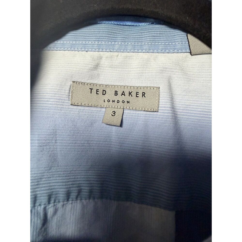 Ted Baker Long Sleeve Button Up Shirt Mens Size 3 Medium Blue Striped Cotton Top - Picture 4 of 10